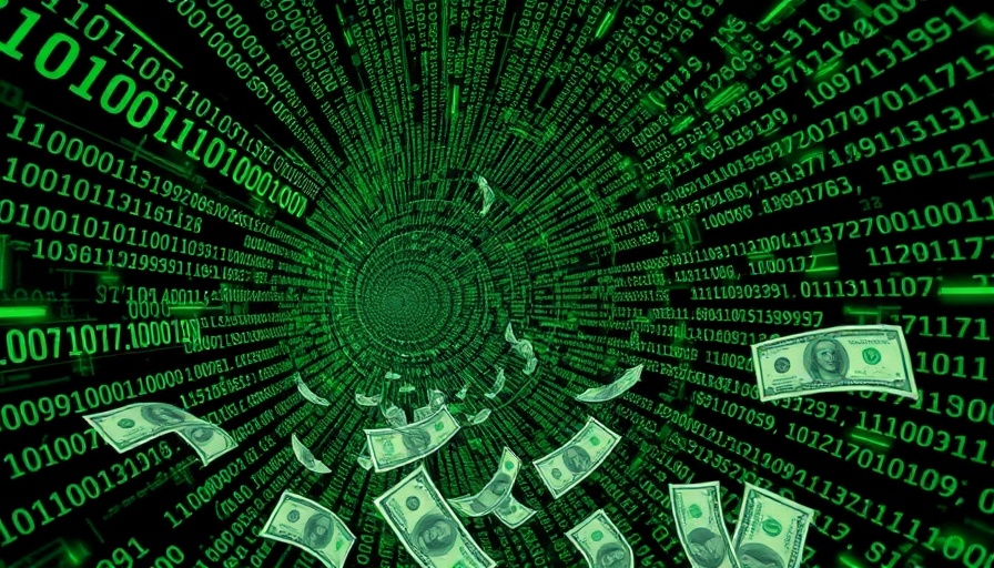 US government data marketplace represented by money flowing through a digital tunnel of codes.