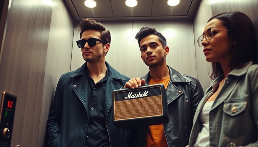 Marshall Bluetooth speaker long battery life held by a stylish person in an elevator.