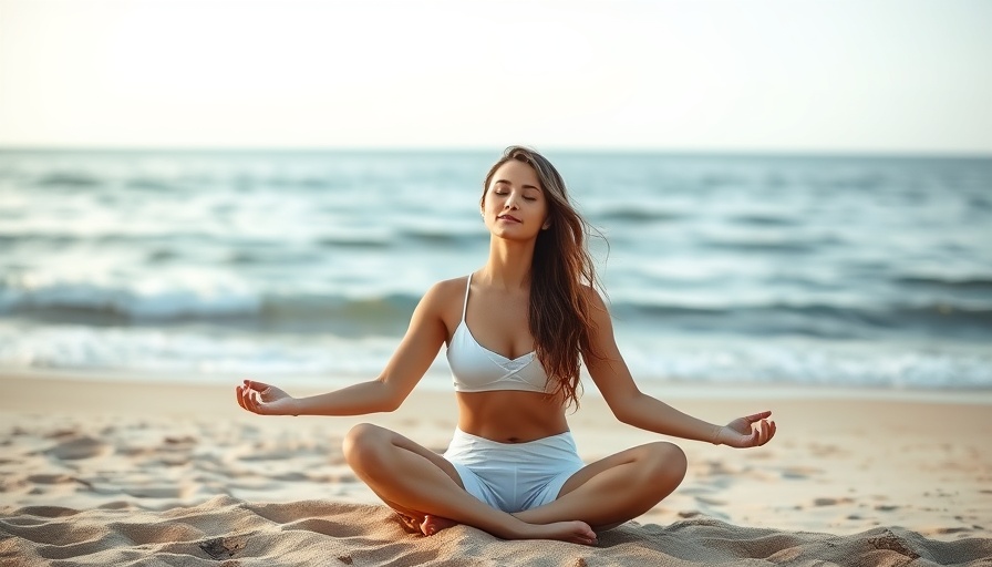 Serene woman meditating on a beach for combining exercise and meditation.