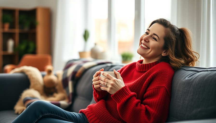 Cozy woman healing naturally on sofa with blanket and mug.