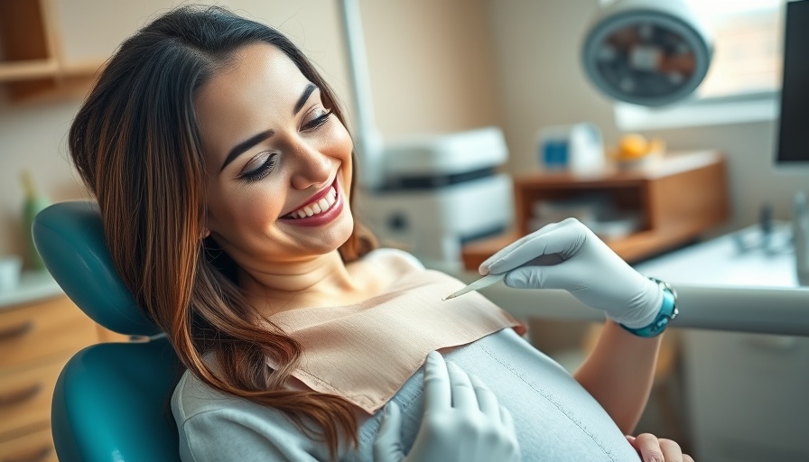 Pregnant woman receiving preventive dental care during pregnancy.
