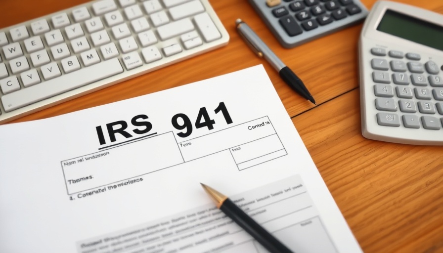 IRS Form 941 on a desk with keyboard and pen, emphasizing tax filing.