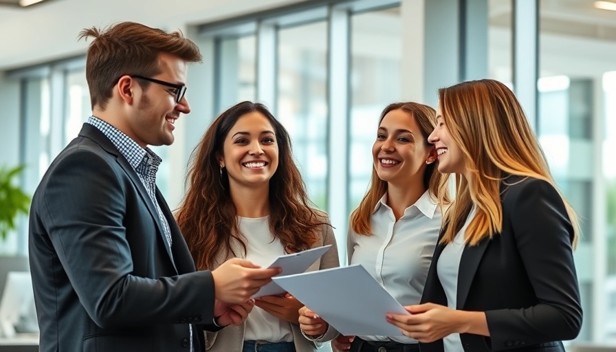 AI in real estate: Professionals discussing in a modern office.