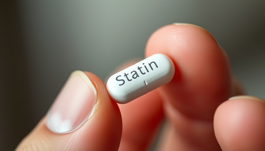 Close-up of hand holding a statin pill, focus on engraving.