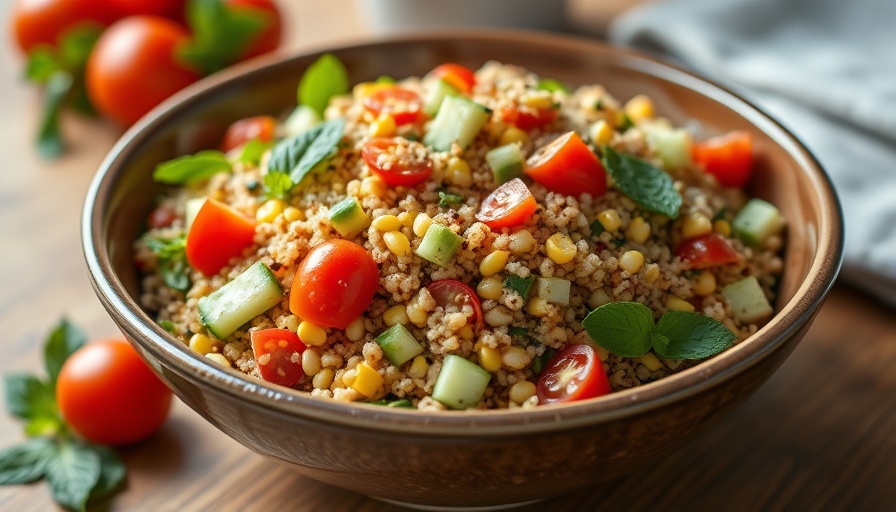 Colorful quinoa salad for plant-based diets and ulcerative colitis remission.