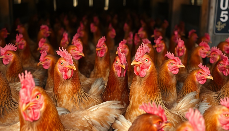 Flock of chickens in barn illustrating bird flu pandemic risks.