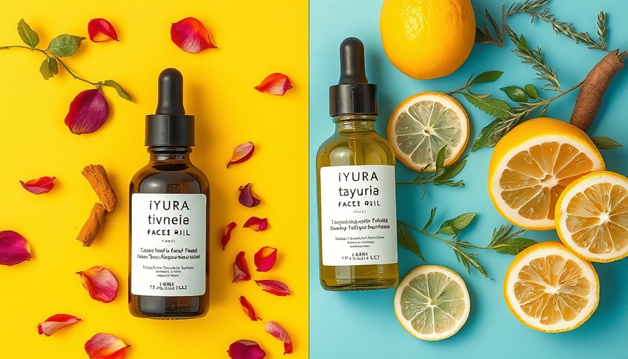 iYURA Day & Night Face Oil Duo with natural ingredients in vibrant colors.