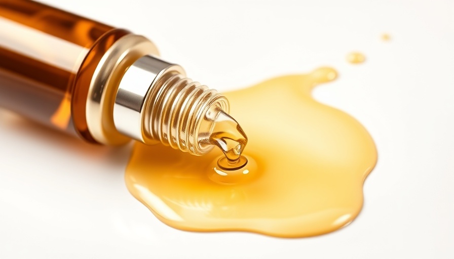 AModernica Golden Years Serum with dropper on glossy surface.