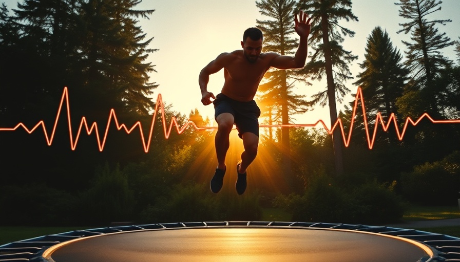 Benefits of Rebounding: Man jumping on trampoline in a sunny garden.