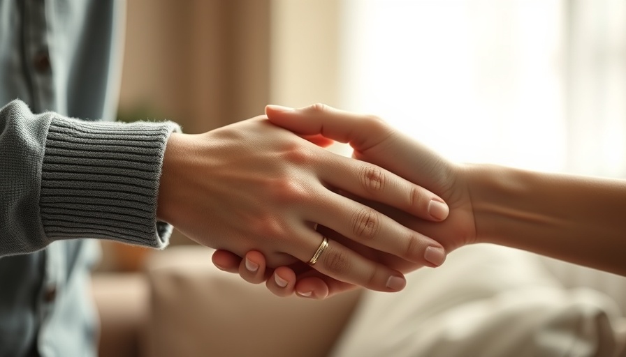 Close-up hands offering support, illustrating PTSD symptoms and support.