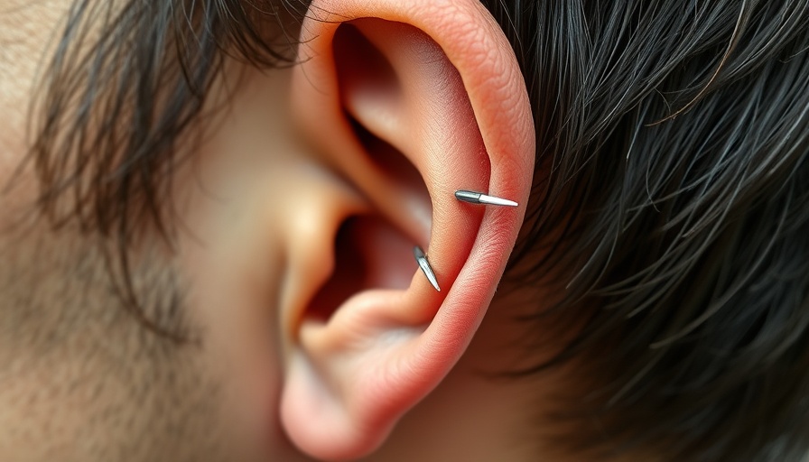 Acupuncture needles in ear for dental anxiety relief.