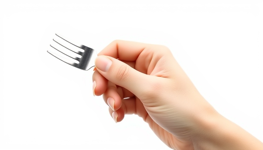 Hand holding fork representing link between oral health and gut health.