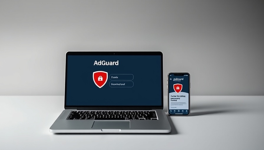 AdGuard interface on laptop and smartphone for business owners using ad blockers.