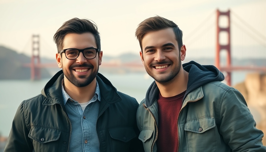 Two young men smiling with Golden Gate Bridge in the background, Startup Founders Perseverance.