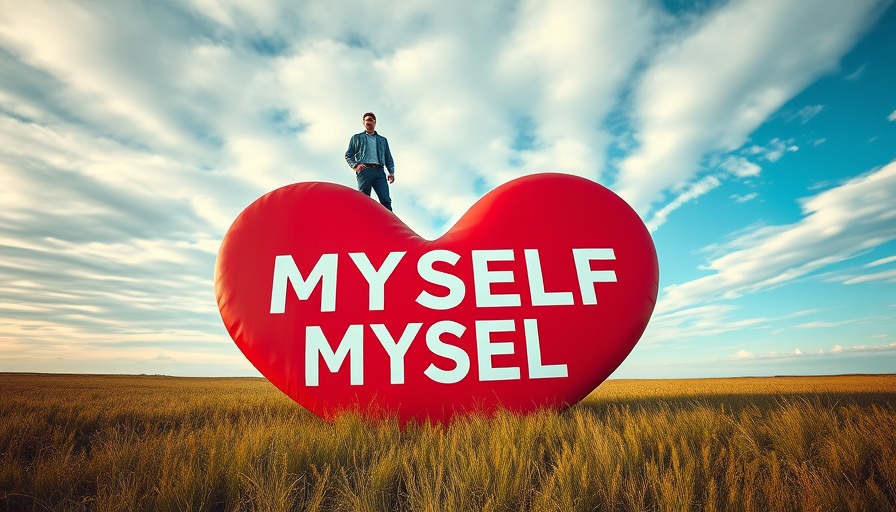 Man standing on heart labeled 'MYSELF', symbolizing workplace narcissism.