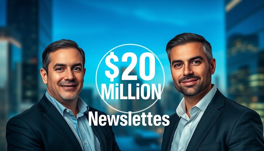$20 million newsletter promotion with cityscape background.