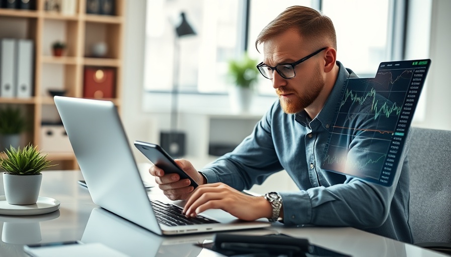 Professional analyzing stock market data on laptop and phone, investment strategy for business owners.