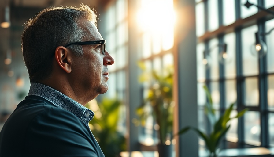 Man in office looking out window considering how to repurpose content for LinkedIn.