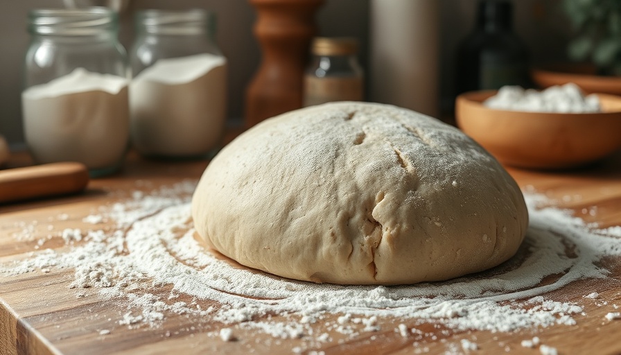 Sourdough bread dough on a floured counter, homemade experiment.