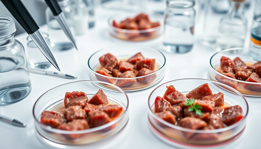Cultured meat in laboratory setting showcasing health research.