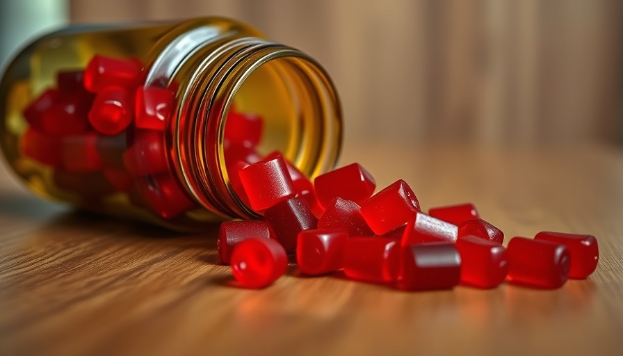 Cannabis gummies spilling on table highlighting risks for older adults.