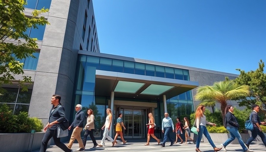 NIH building entrance with people walking by, daytime scene.