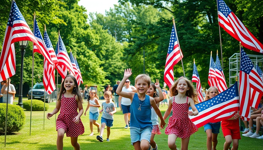 July 4th events in Asheville, festive celebration with children and flags.