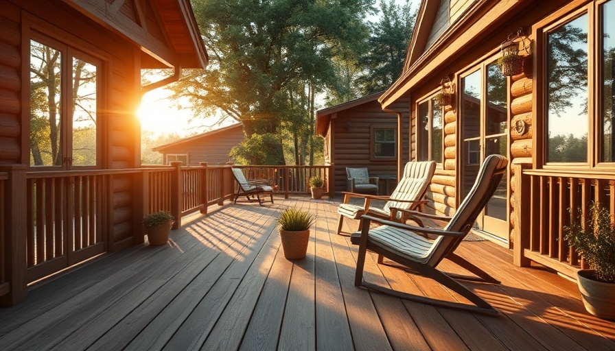 Wooden deck with chairs under sunlight, highlighting deck staining.