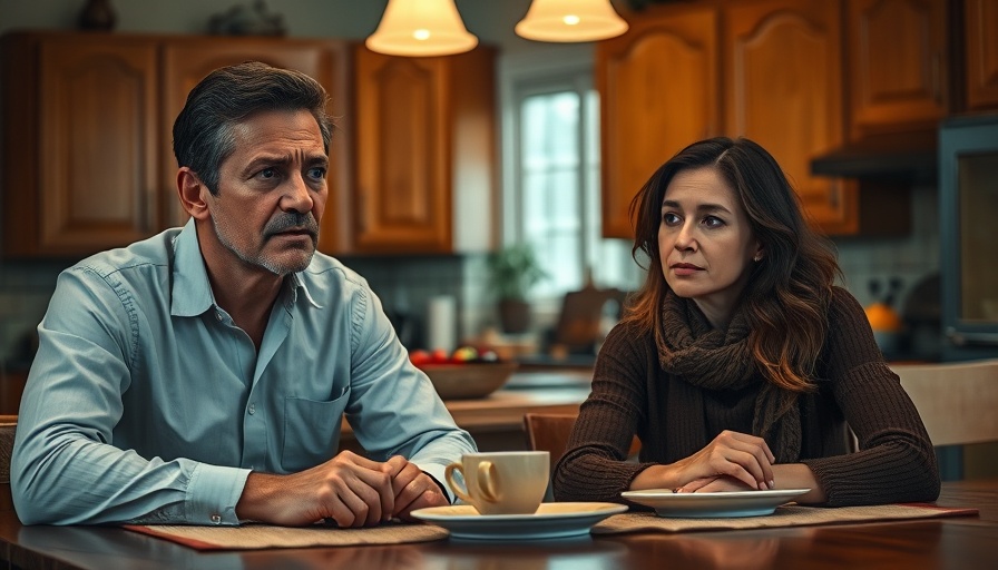 Somber couple contemplating at kitchen table, insurance denials impact.