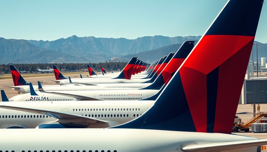 Delta Airlines planes at terminal with mountain backdrop.