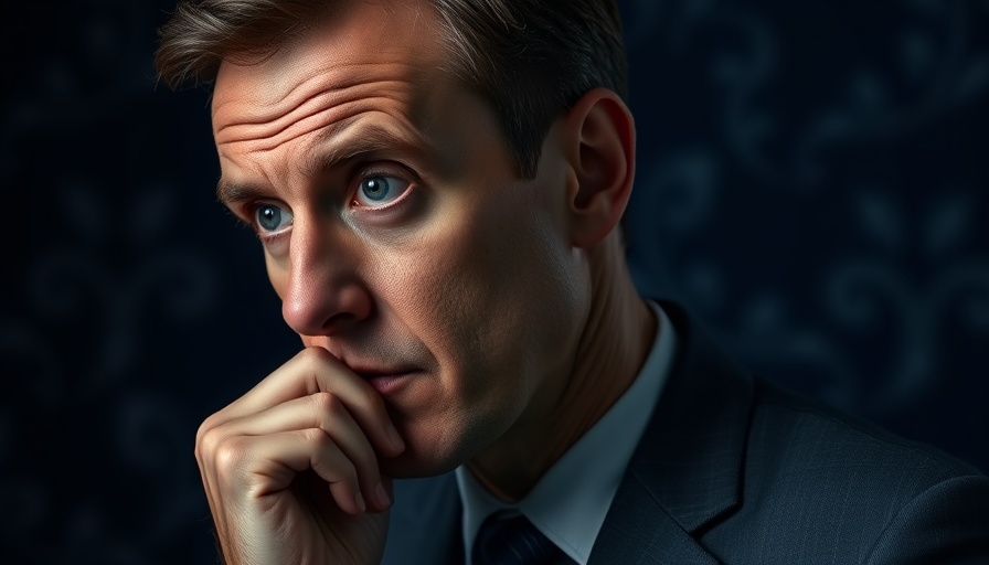 Executive business professional, deep thought, discussing Amazon internal bureaucracy, dark background.