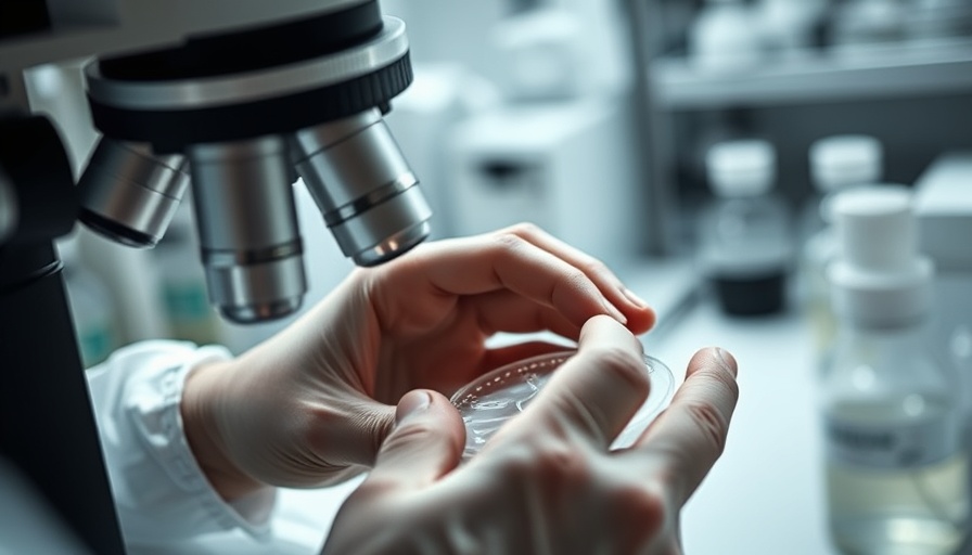 Close-up of hands handling petri dishes in IVF lab. California IVF Law Delay.