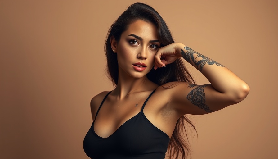 Confident woman celebrating body positivity with tattoo in stylish pose.