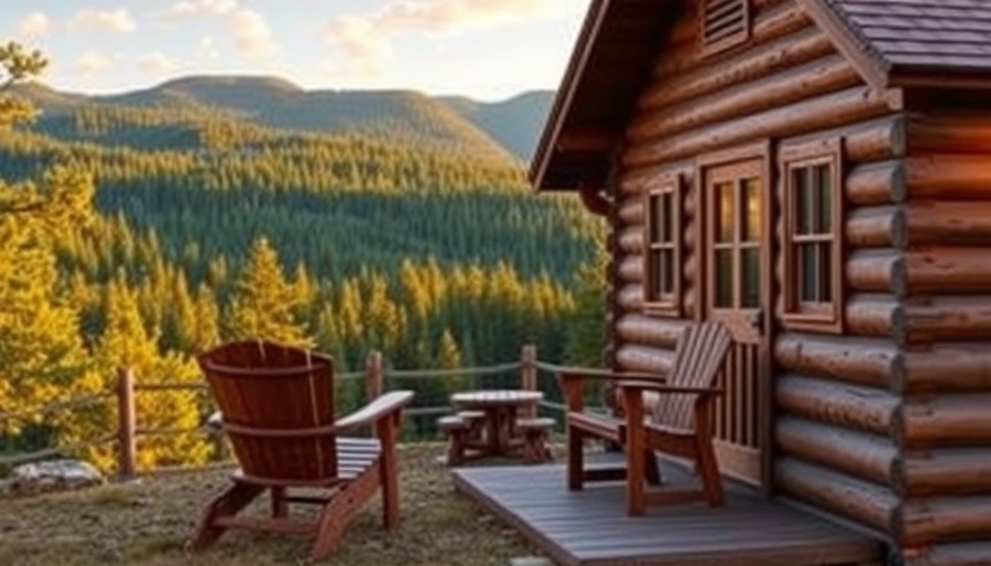 Serene cabin backdrop with mountain view, Postcard Cabins Marriott Bonvoy points.