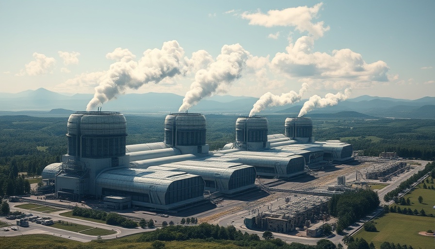 Futuristic carbon capture facility with cylindrical structures.