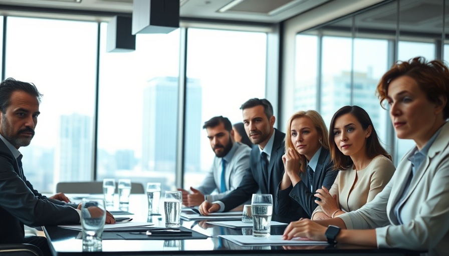 Corporate board meeting with tension, modern conference room setting.