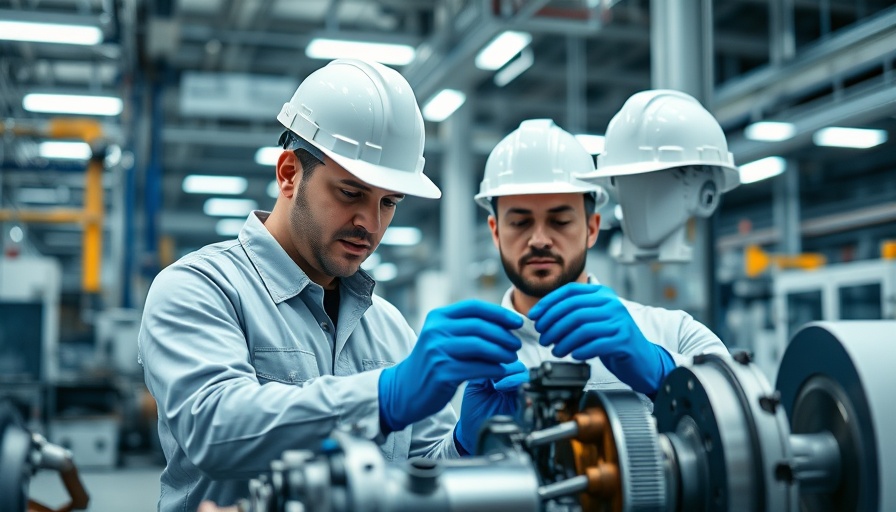 Industrial workers inspecting facility machinery components