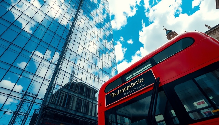 Modern British urban landscape with double-decker bus and building.