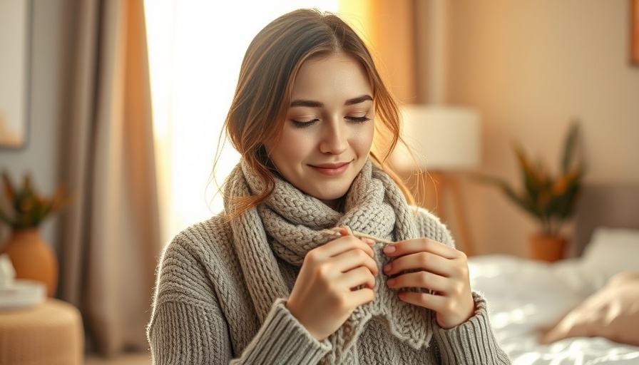 Young woman illustrating the value of artisan craftsmanship, knitting peacefully.