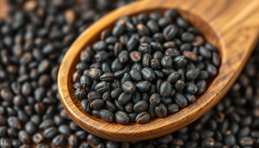 Close-up of black cumin seeds in wooden spoon for weight loss.