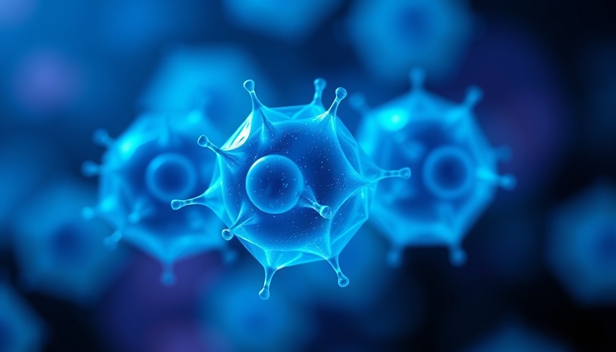 Abstract 3D model of glowing blue cells representing cancer, showcasing dietary components that may cause cancer to metastasize.