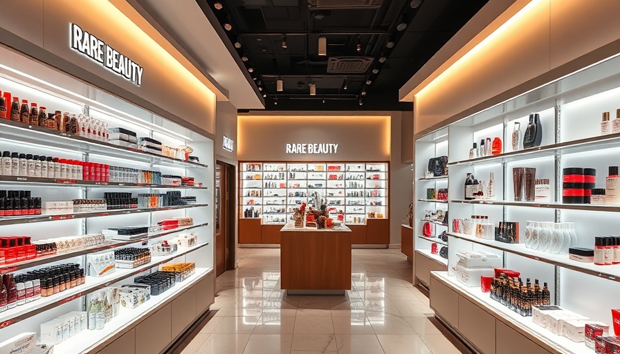 Interior view of beauty store featuring Rare Beauty display