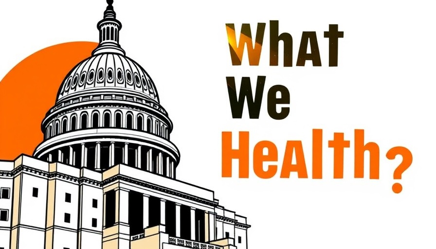 Illustration of US Capitol with text 'What the Health?' on an orange background.