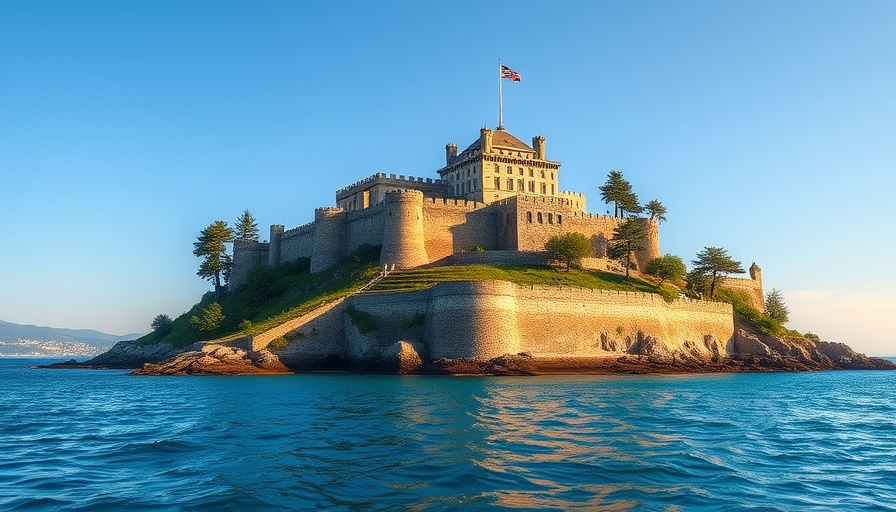 Fort de Brégançon vacation retreat with boats and lush scenery.