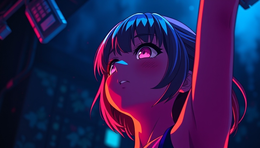 Vibrant anime girl with colorful lighting, dramatic scene.