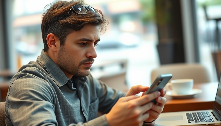 Check emails mindfully to reduce email anxiety at a café.