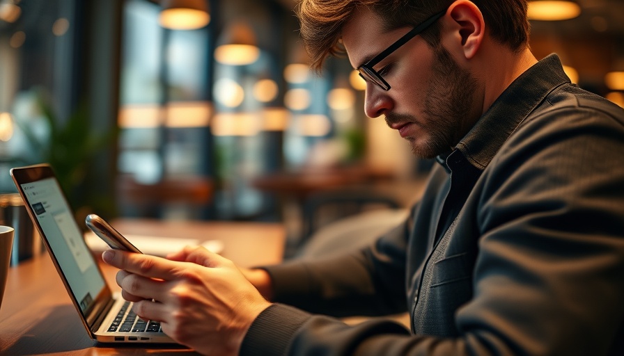 Person managing emails in a cafe, illustrating how to reduce email anxiety.