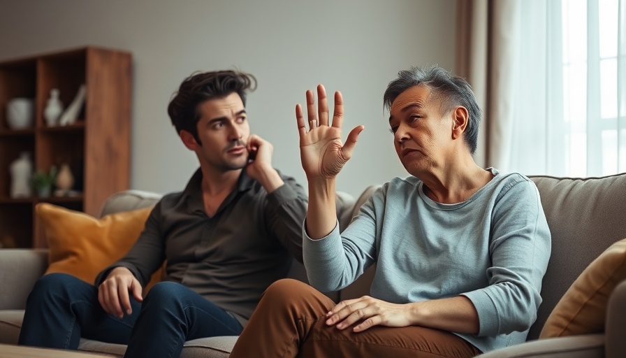 Couple in tense discussion, woman signaling stop with hand gesture.