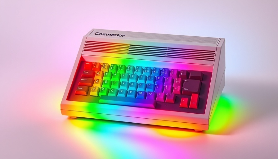 Colorful Commodore 64 revival with rainbow glow.