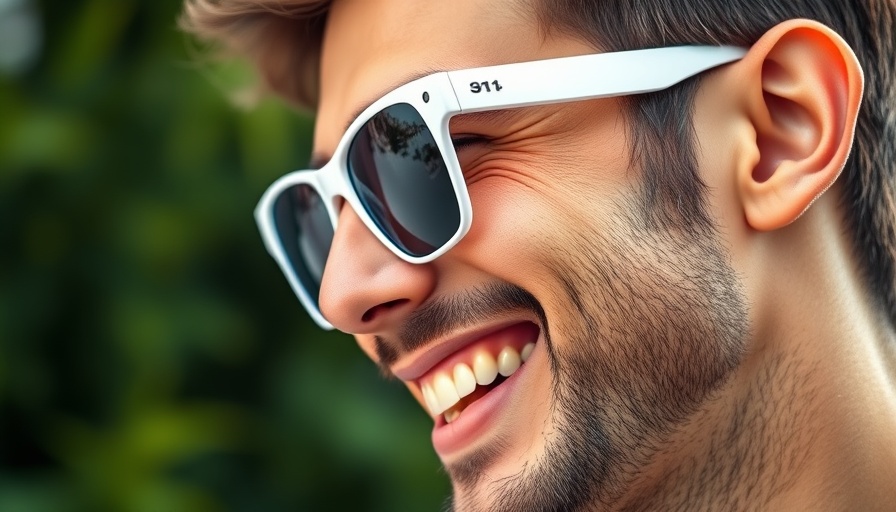 Man wearing white sunglasses smiles outdoors